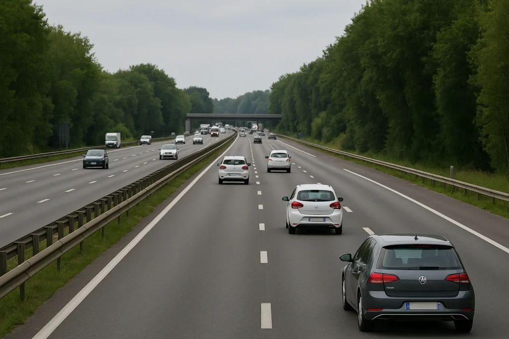 Voitures sur l’autoroute A1 en direction de Paris et Lille