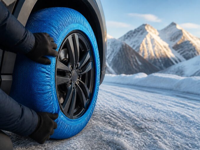 Chaussettes neige pour pneu sur route glacee